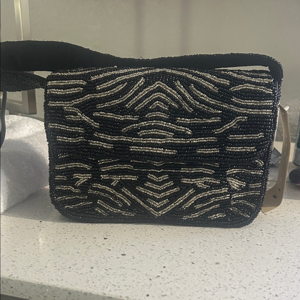 Chic Black and Silver Beaded Clutch